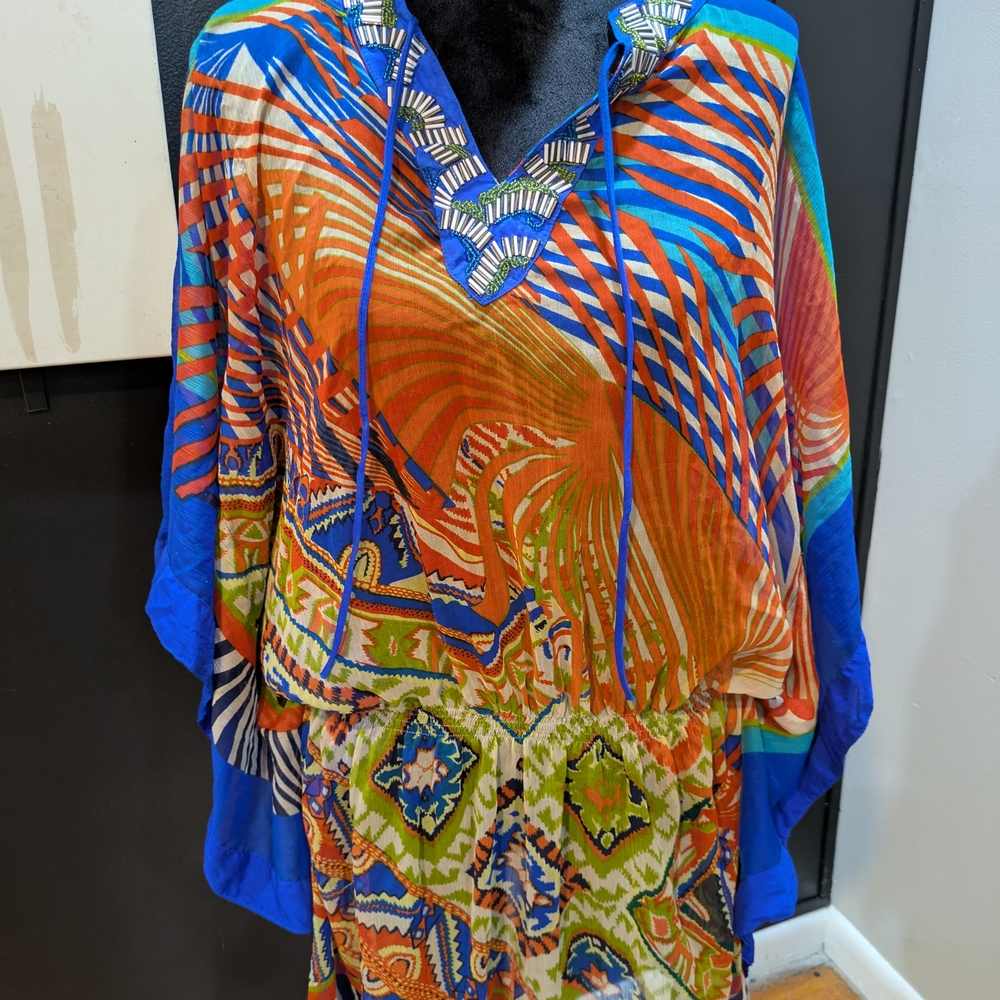 Vibrant Multicolor Patterned Coverup Dress